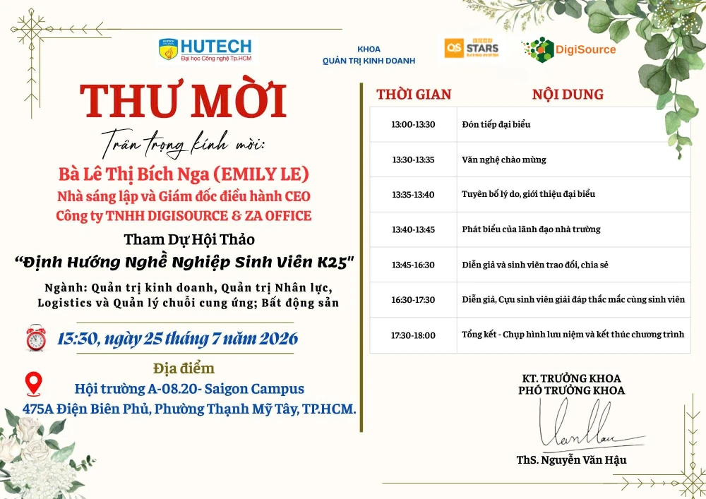 CEO DigiSource Đồng Hành Cùng Workshop Định Hướng Nghề Nghiệp Tại Đại Học HUTECH